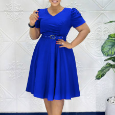 SC Plus Size V Neck Ruched Midi Dress GCZF-8616