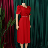 SC Plus Size V Neck Ruched Midi Dress GCZF-8616