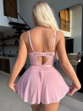 SC Mesh Lace Patchwork Suspender Nightdress Lingerie Set YQ-W702
