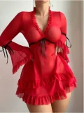 SC Sexy Mesh Long Sleeve Backless Dress Lingerie Set YQ-W870