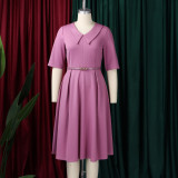 SC Plus Size Solid Color Lapel Midi Dress GCZF-8637