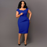 SC Plus Size Solid Color Short Sleeve Pencil Dress GCZF-8529