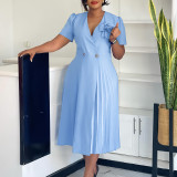 SC Plus Size Solid Color Press Size Midi Dress GCZF-8628