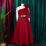 SC Plus Size Slash Shoulder Bow Maxi Dress GCZF-8613