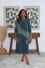 SC Contrast-Color Patchwork Loose Denim Midi Dress GYLN-0607