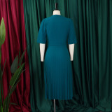 SC Plus Size Solid Color Press Size Midi Dress GCZF-8628