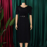 SC Plus Size V Neck Ruched Midi Dress GCZF-8616