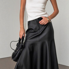 SC Fashion High Waist PU Leather Long Skirts GPBY-SK746