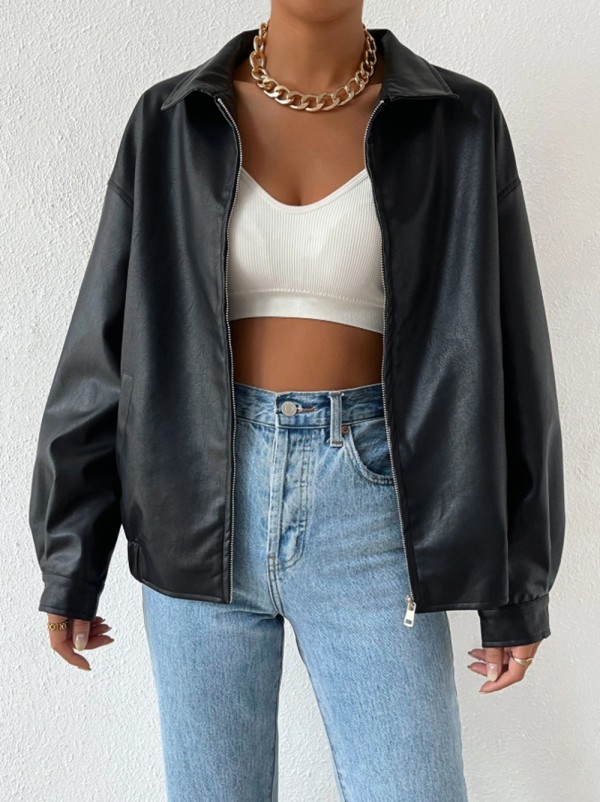 SC Long Sleeve Lapel Zipper Leather Jacket GPBY-CT16412