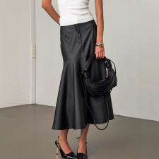 SC Fashion High Waist PU Leather Long Skirts GPBY-SK746