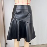SC Solid Color Patchwork PU Leather Skirts GPBY-SK732