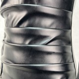SC Slash Shoulder Leather Tight Split Midi Dress GPBY-17136