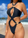 SC Sexy Print Cross Tie Up One Piece Swimsuit CASF-6732