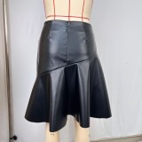 SC Solid Color Patchwork PU Leather Skirts GPBY-SK732