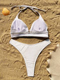SC Solid Color Halterneck Tie Up Bikinis Swimsuit Set CASF-6660