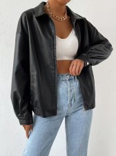 SC Long Sleeve Lapel Zipper Leather Jacket GPBY-CT16412
