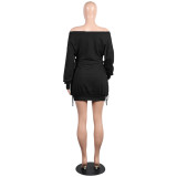 SC Solid Color Long Sleeve Bandage Dress GTYZ-7031