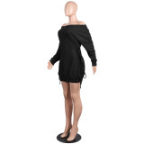 SC Solid Color Long Sleeve Bandage Dress GTYZ-7031