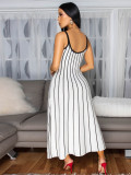 SC Stripe Patchwork Loose Backless Midi Dress SFY-629