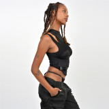 SC Mesh Hollow Out Sleeveless Tops XEF-K21L10199