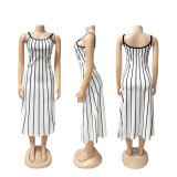 SC Stripe Patchwork Loose Backless Midi Dress SFY-629