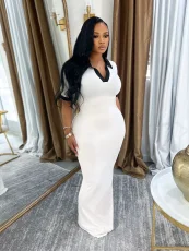 SC Lapel Short Sleeve Slim Maxi Dress SFY-628