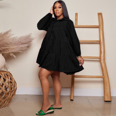 SC Plus Size Long Sleeve Solid Color Shirt Dress GTYZ-7474
