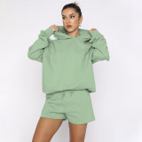 SC Solid Color Hooded Sweatshirt Two Piece Shorts Set SSNF-211280