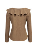 SC Ruffles V Neck Long Sleeve Tops GZJF-2655