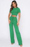 SC Short Sleeve Solid Color Loose Two Piece Pants Set SSNF-211071