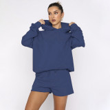 SC Solid Color Hooded Sweatshirt Two Piece Shorts Set SSNF-211280
