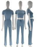 SC Short Sleeve Solid Color Loose Two Piece Pants Set SSNF-211071