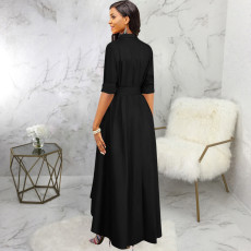 SC Solid Color Long Sleeve Maxi Dress SMR-12134