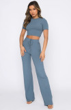 SC Short Sleeve Solid Color Loose Two Piece Pants Set SSNF-211071