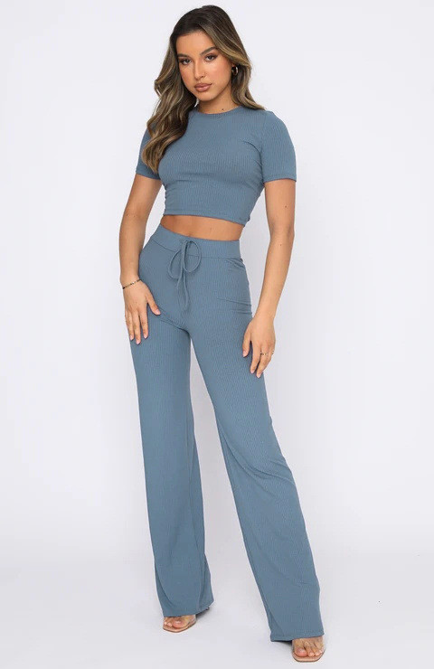 SC Short Sleeve Solid Color Loose Two Piece Pants Set SSNF-211071