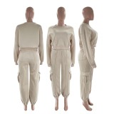 SC O Neck Solid Color Sweatshirt Loose Pants Set SSNF-211471