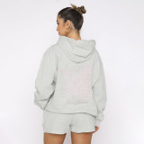 SC Solid Color Hooded Sweatshirt Two Piece Shorts Set SSNF-211280