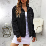 SC Plus Size Long Sleeve Washed Denim Coats SMR-11890