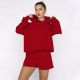SC Solid Color Hooded Sweatshirt Two Piece Shorts Set SSNF-211280