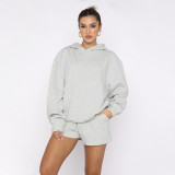 SC Solid Color Hooded Sweatshirt Two Piece Shorts Set SSNF-211280