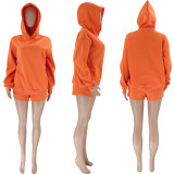 SC Solid Color Hooded Sweatshirt Two Piece Shorts Set SSNF-211280