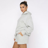 SC Solid Color Hooded Sweatshirt Two Piece Shorts Set SSNF-211280
