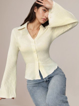 SC Single-breasted Flare Sleeve Solid-color Top GZJF-2643