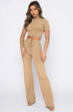 SC Short Sleeve Solid Color Loose Two Piece Pants Set SSNF-211071