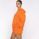 SC Solid Color Hooded Sweatshirt Two Piece Shorts Set SSNF-211280