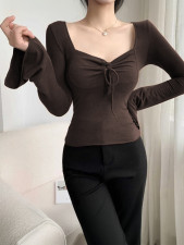 SC Square Neck Flare Long Sleeve T Shirt GZJF-2658