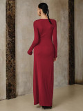 SC Long Sleeve Solid Color Slim Maxi Dress GZJF-10205