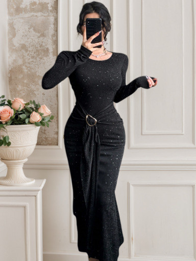 SC Long Sleeve O Neck Slim Maxi Dress GZJF-10206