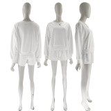 SC Solid Color Long Sleeve Sweatshirt Two Piece Shorts Set SSNF-211129
