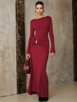 SC Long Sleeve Solid Color Slim Maxi Dress GZJF-10205